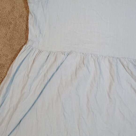Cali1850/Babydoll Mini Dress/L/Light Blue Linen Blend Casual Chic - Picture 4 of 7